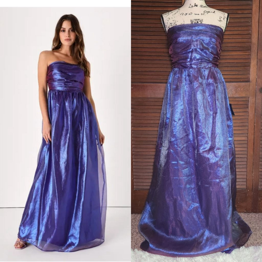 New Lulus Beyond Precious Iridescent Strapless Organza Gown
